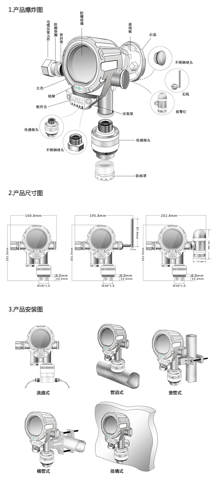 機氣貓固定安裝式TVOC濃度檢測儀泵吸型網(wǎng)絡(luò)版尺寸與安裝圖